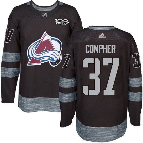 Adidas Avalanche #37 J.T. Compher Black 1917-2017 100th Anniversary Stitched NHL Jersey - AVS14