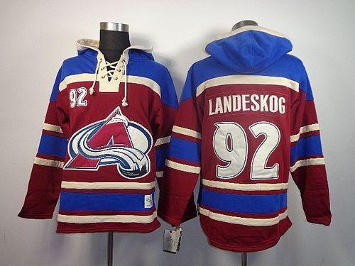 Avalanche #92 Gabriel Landeskog Red Sawyer Hooded Sweatshirt Stitched NHL Jersey - AVS97