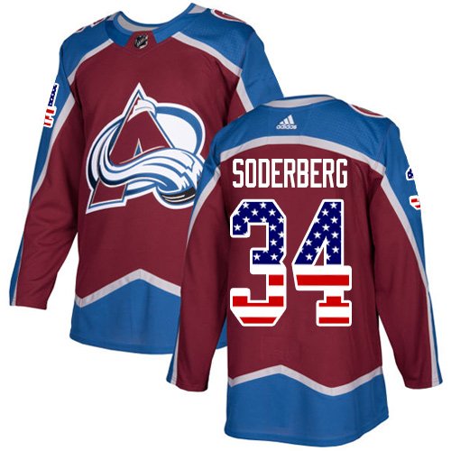 Adidas Avalanche #34 Carl Soderberg Burgundy Home Authentic USA Flag Stitched NHL Jersey - AVS71