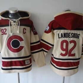 Avalanche #92 Gabriel Landeskog Cream Sawyer Hooded Sweatshirt Stitched NHL Jersey - AVS249