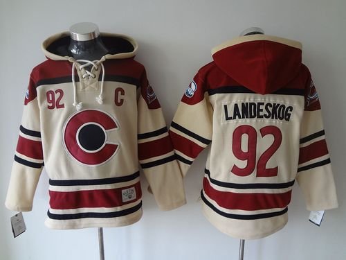 Avalanche #92 Gabriel Landeskog Cream Sawyer Hooded Sweatshirt Stitched NHL Jersey - AVS249