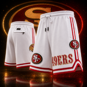 [White] San Francisco 49ers Classic Basketball Shorts - Embroidered - BKS03