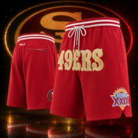 [Scarlet] San Francisco 49ers Mitchell & Ness Just Don Gold Rush Shorts - Embroidered - BKS09