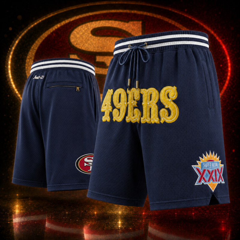 [Navy] San Francisco 49ers Mitchell & Ness Just Don Gold Rush Shorts - Embroidered - BKS10