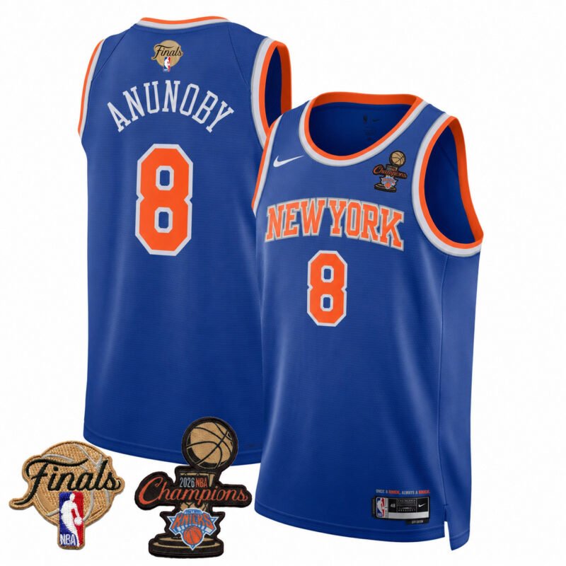 Blue New Yok Knicks #8 OG Anunoby 2026 Champions & Finals Patches Jersey (All Stitched) - KSB017
