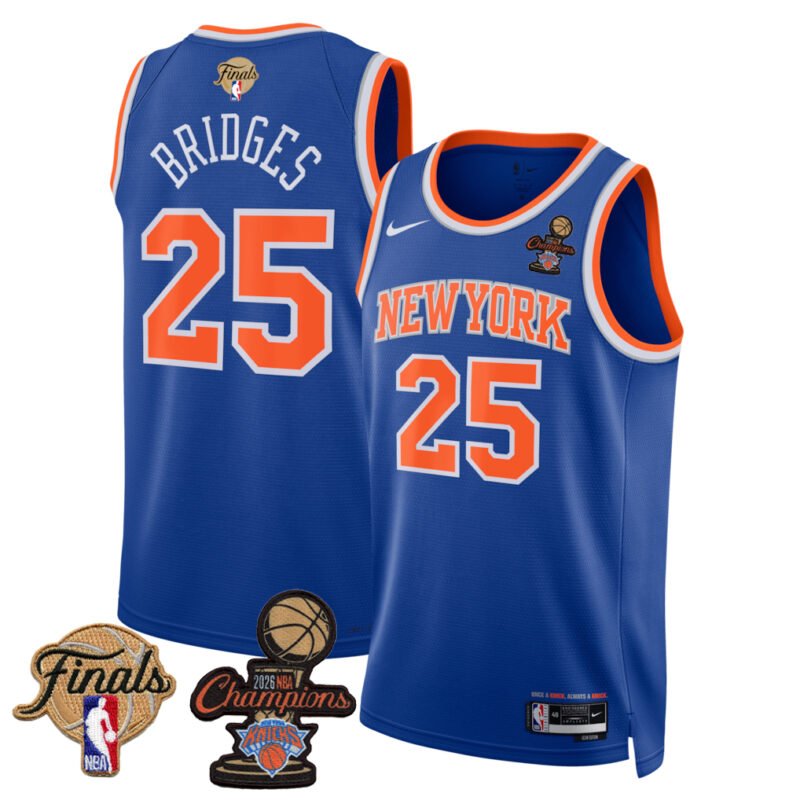 Blue New Yok Knicks #25 Mikal Bridges 2026 Champions & Finals Patches Jersey (All Stitched) - KSB014